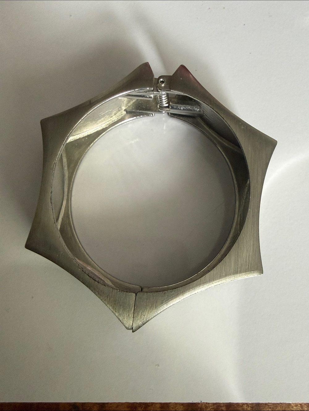 Modern Brushed Silver Geometric Hinged Bangle